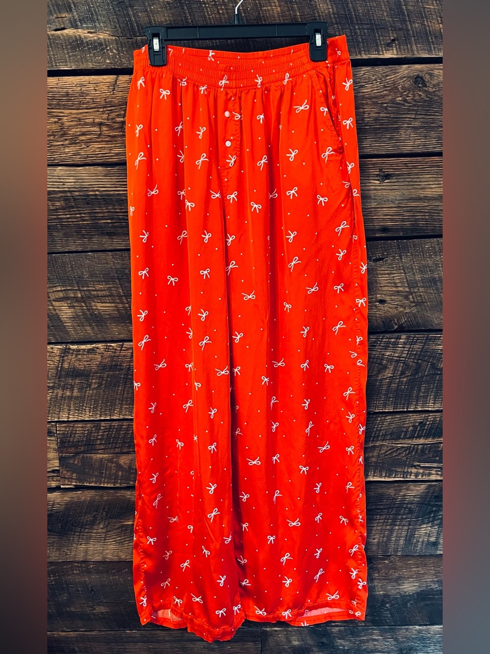 Aerie bow dot print elastic waist pajama pants lounge pants pockets red white L